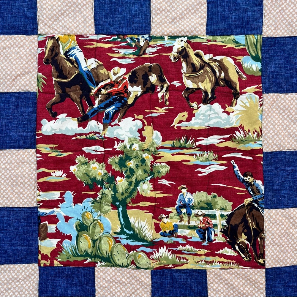 Small Handcrafted Quilt Wall Hanging Western Horse Buffalo